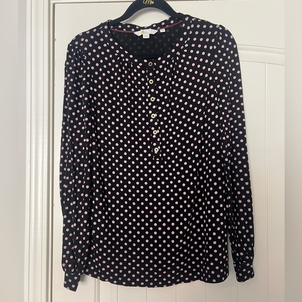 Boden Long Sleeve Knit Polka Dot Blouse
